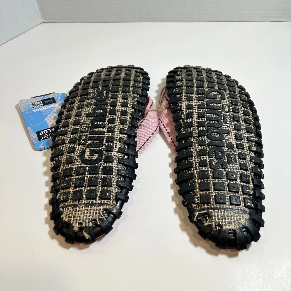 Gumbies Island Sandals Womens 9.5 Flip Flops Pink Canvas Summer Beach Turtle